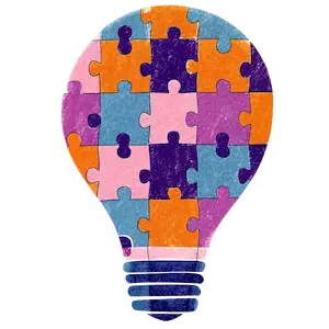 איור של נורה צבעונית עשויה מחלקי פאזל, המייצגת יצירתיות, הרכבת רעיונות וחדשנות - מתוך רשימת התוצרים והכלים שצוותים מקבלים בסדנה של מאיה וקסלר